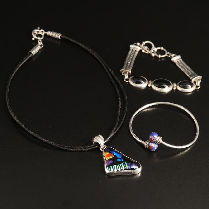 Art Glass, Black Onyx and Cloisonné in Sterling Jewelry Collection