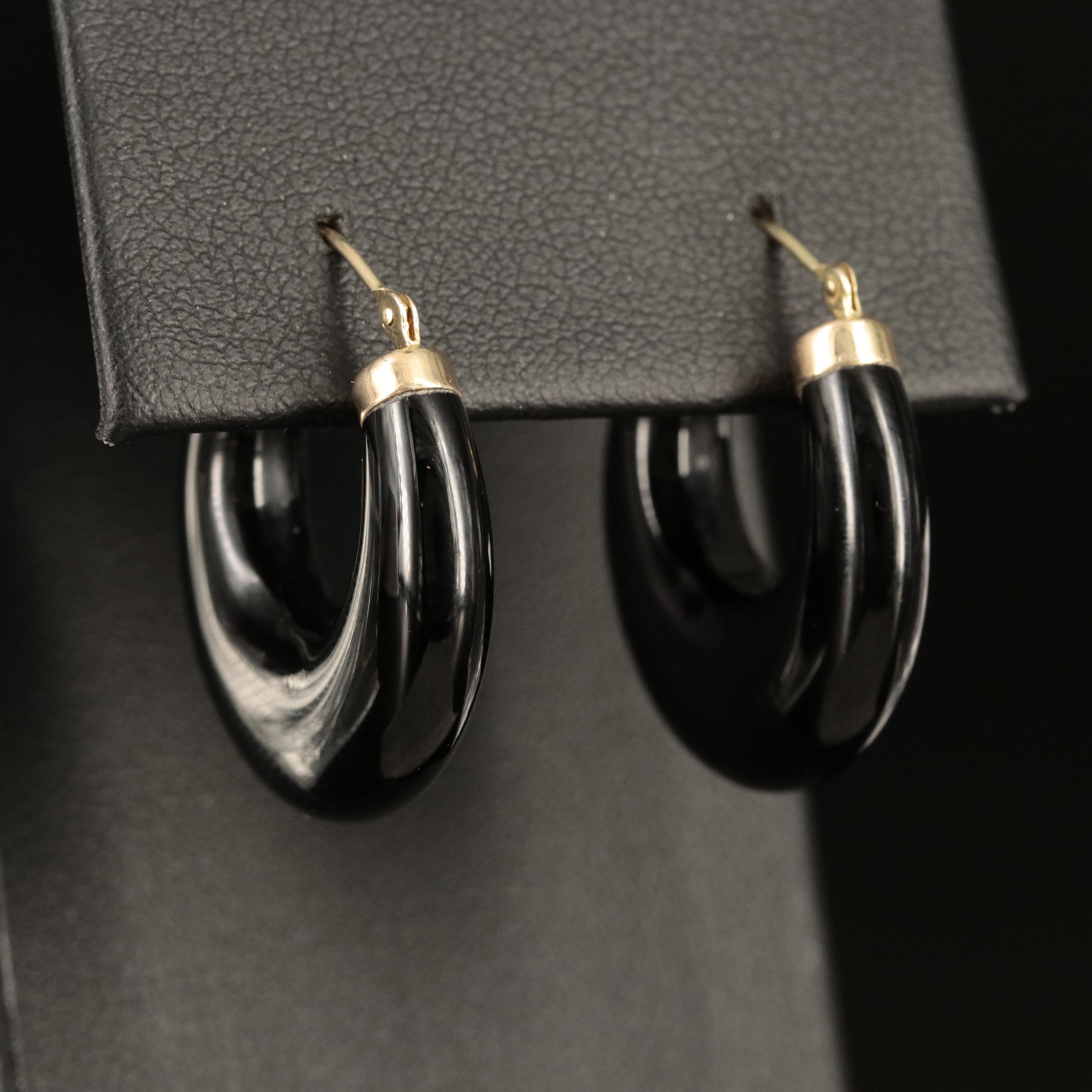 14K Black Onyx Hoop Earrings EBTH