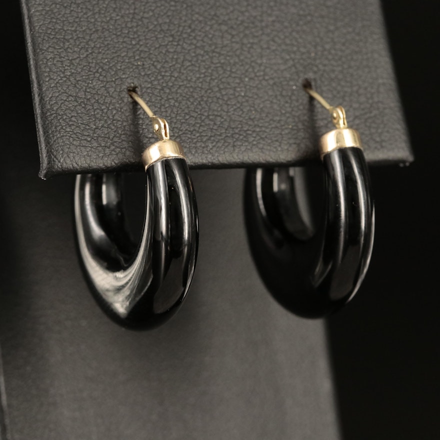 14K Black Onyx Hoop Earrings