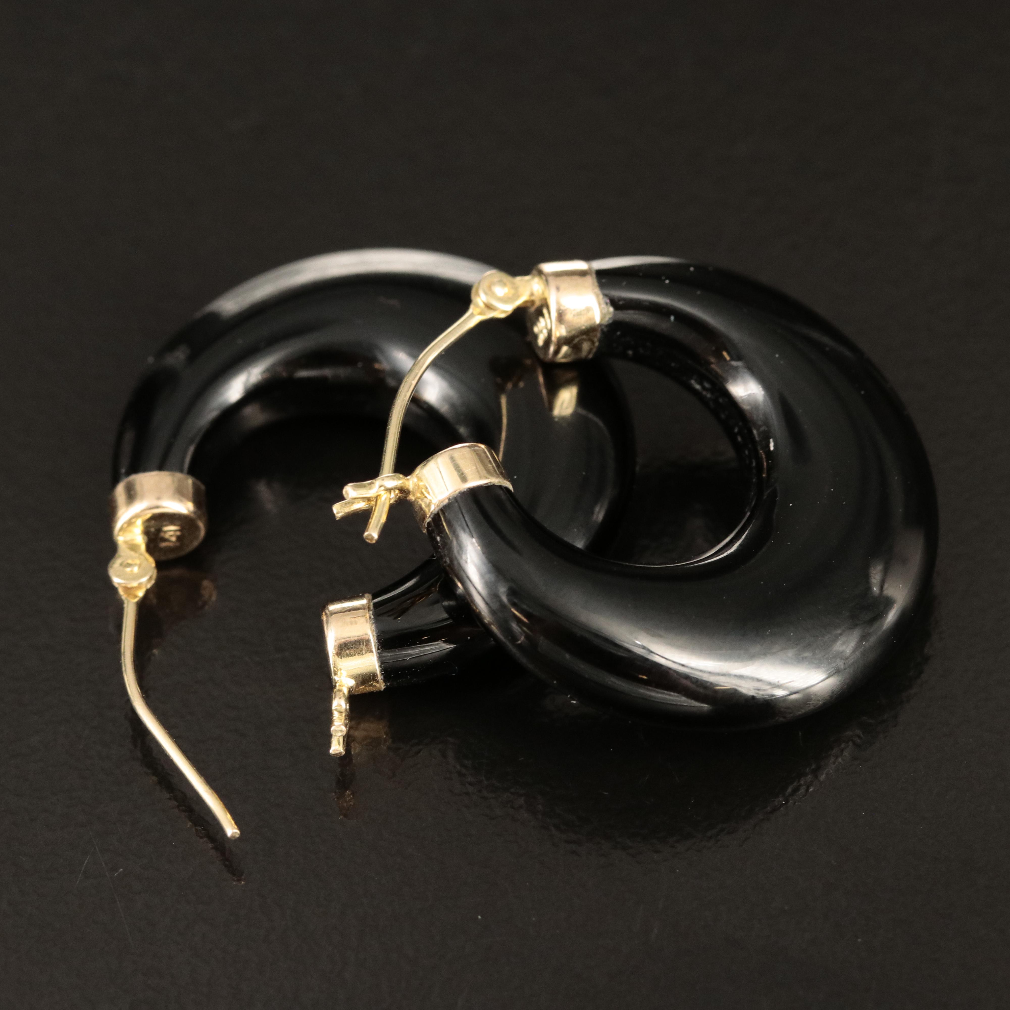 14K Black Onyx Hoop Earrings EBTH