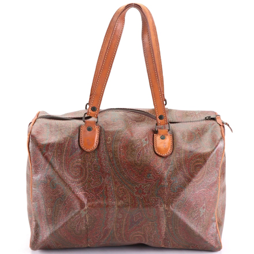 ETRO Boston Bag in Paisley Coated Canvas and Leather