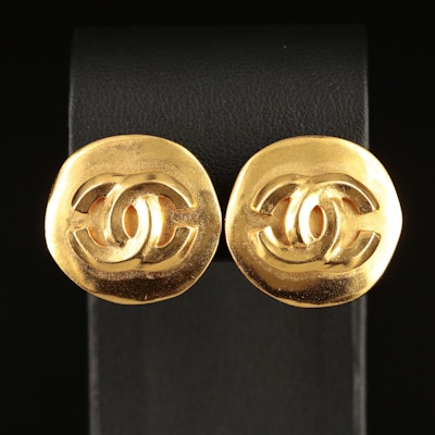 Chanel CC Logo Button Earrings