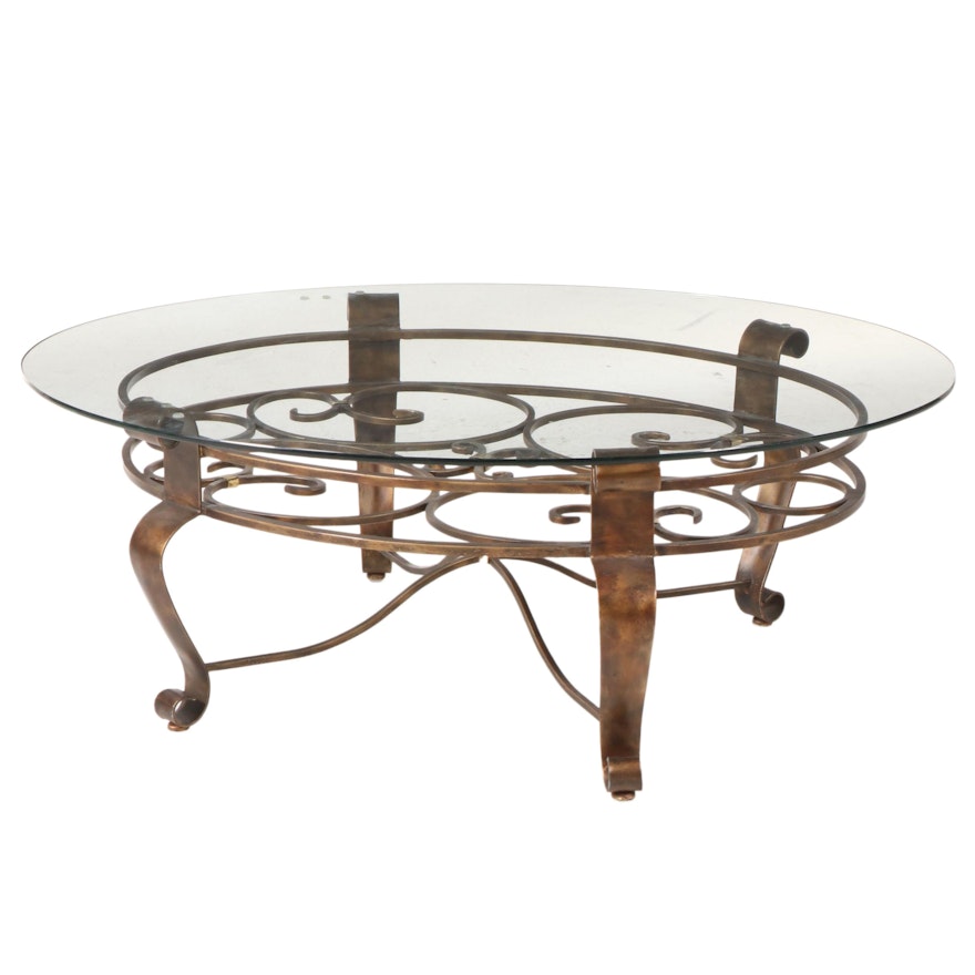 Bronze-Patinated Metal and Glass Top Coffee Table