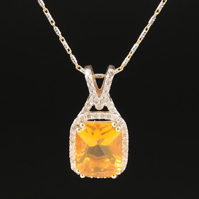 14K Fire Opal and Diamond Pendant Necklace