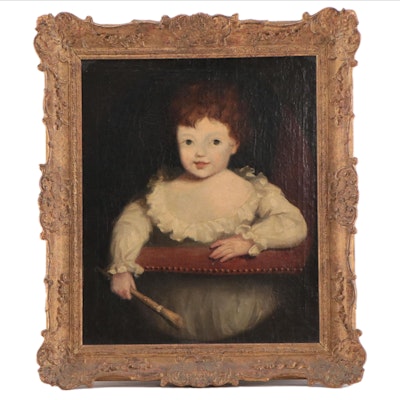 Portrait Oil Painting of Young Girl With Brush, Late 18th Century
