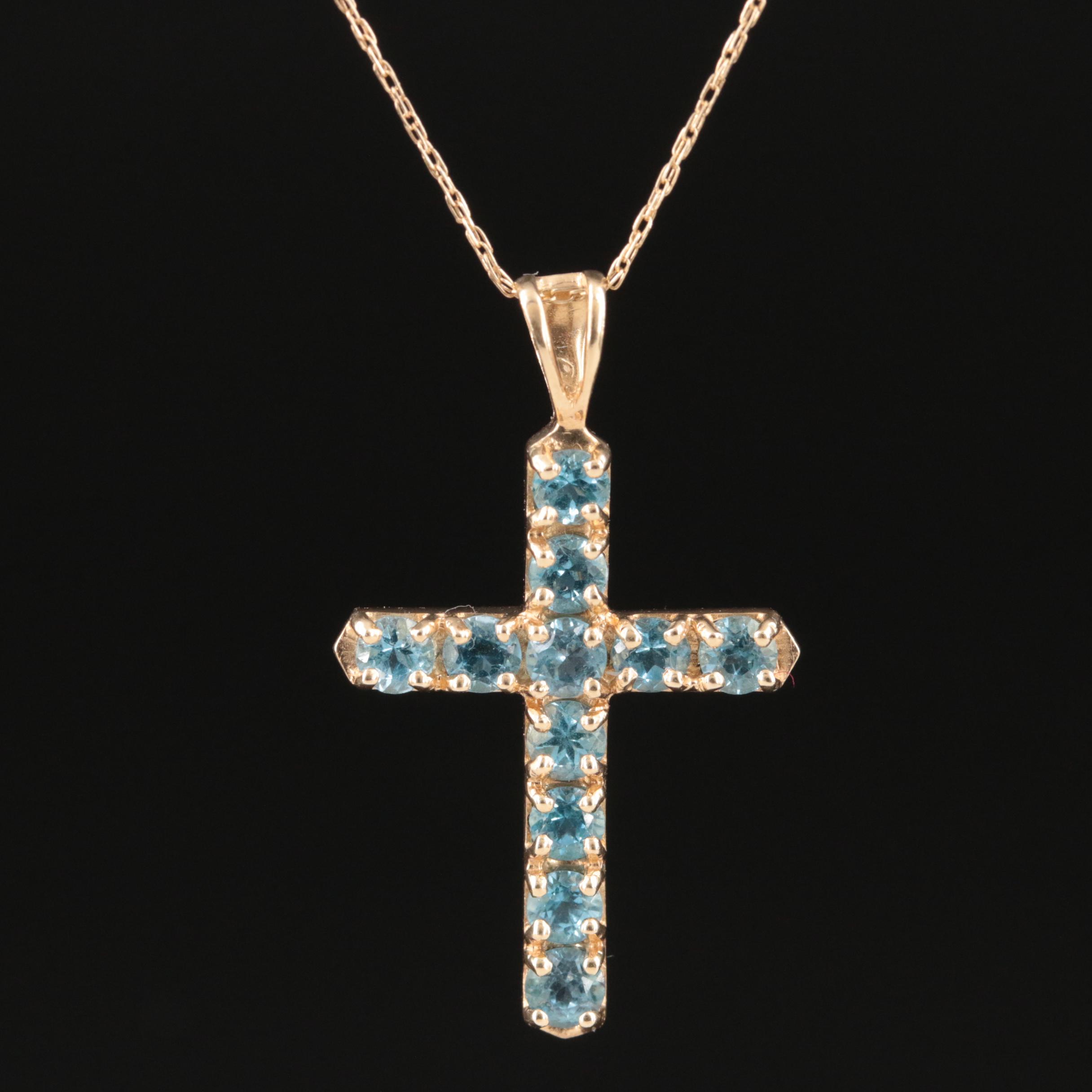 10K Swiss Blue Topaz Cross Necklace | EBTH