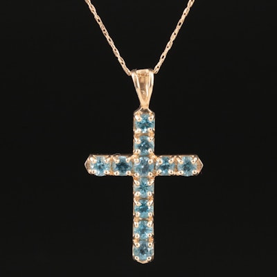 10K Swiss Blue Topaz Cross Necklace