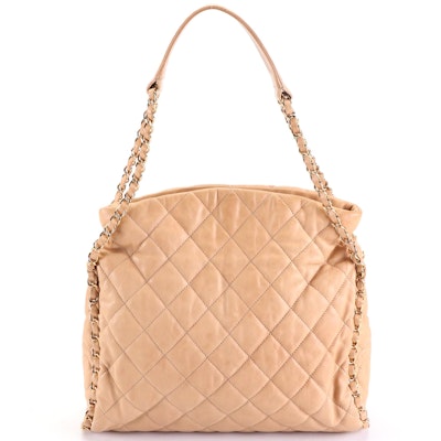 Chanel Quilted Leather Shoulder Bag with Interwoven Chain and Includes Box