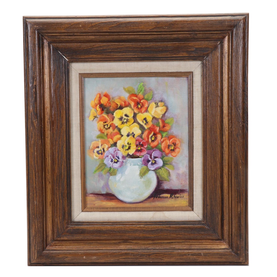 Rebecca Rhodes Oil Painting of Pansy Flowers in Vase