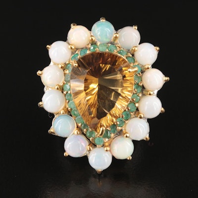 Sterling Citrine, Emerald and Opal Cocktail Ring