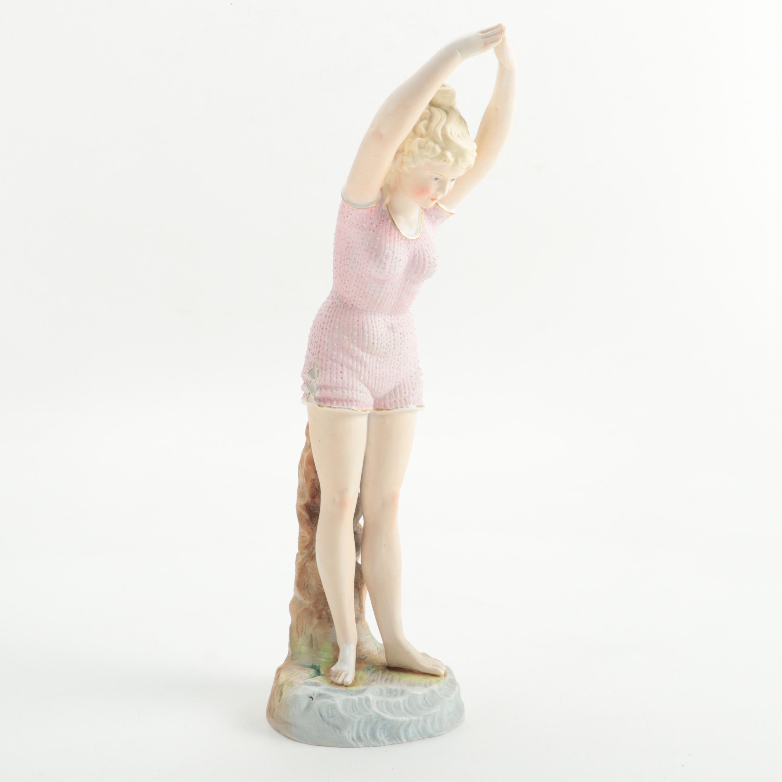 Late Victorian Painted Bisque Female Swimmer Figurine EBTH