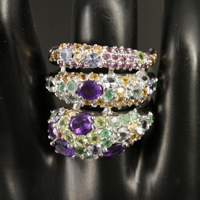 Sterling Wrap Style Ring Including Amethyst, Peridot and Citrine
