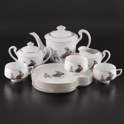 Hakusan Fine China Tea Set and Snack Plates, Mid to Late 20th Century