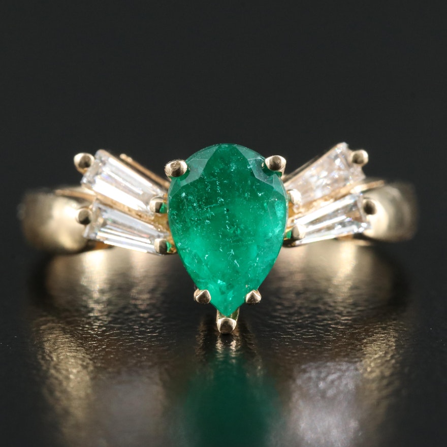 14K 1.31 CT Emerald and Diamond Ring