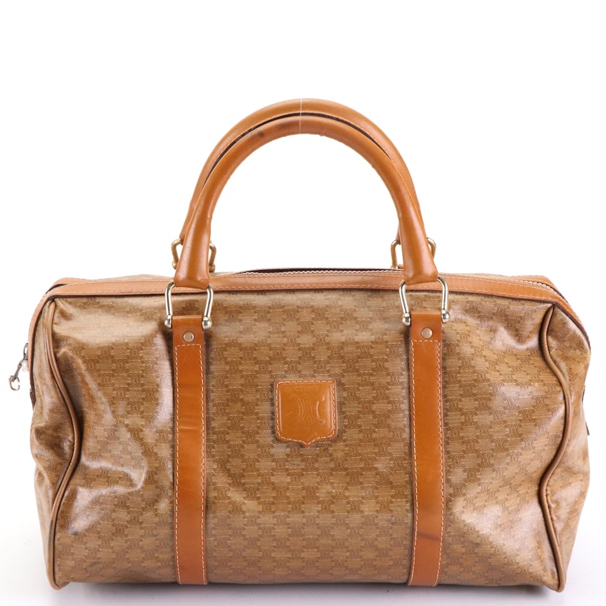 Celine Boston Bag in Macadam Coated Canvas and Leather