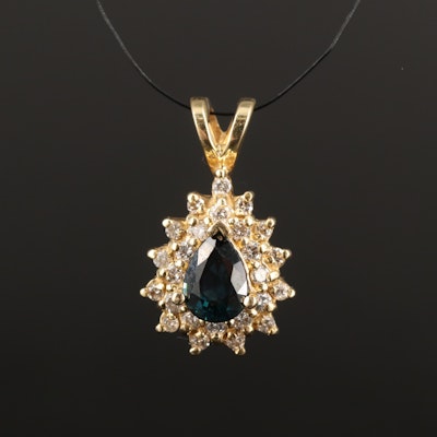 14K Sapphire and Diamond Teardrop Pendant