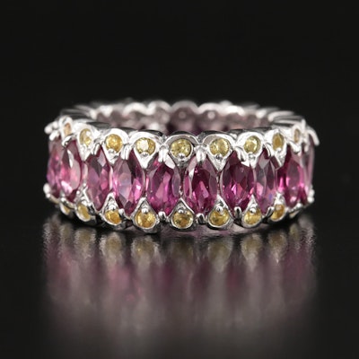 Sterling Garnet and Sapphire Eternity Band