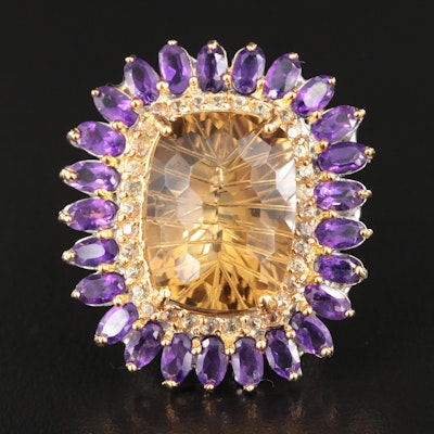 Sterling Citrine and Amethyst Cocktail Ring
