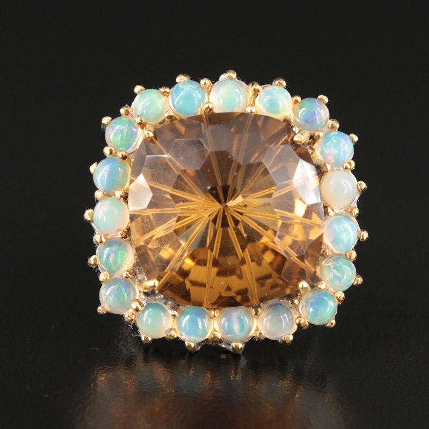 Sterling Citrine and Opal Ring