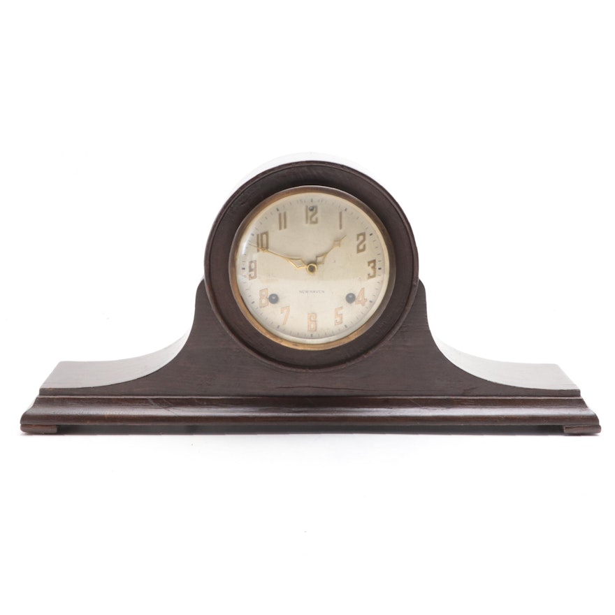 New Haven Clock Co. Mahogany Tambour Clock, Mid-20th Century
