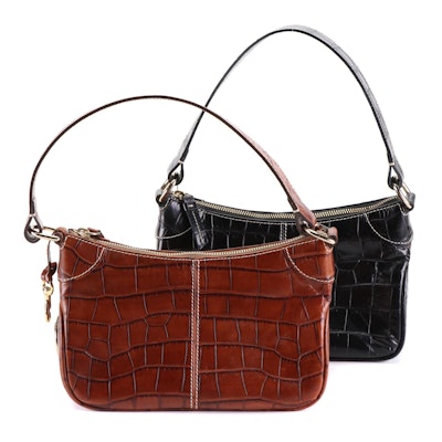 Dooney & Bourke Shoulder Bags in Black and Brown Croc-Effect Leather
