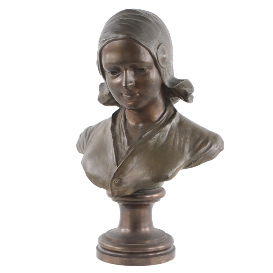 Bronze Sculpture After Augusts Bija of Young Girl Bust