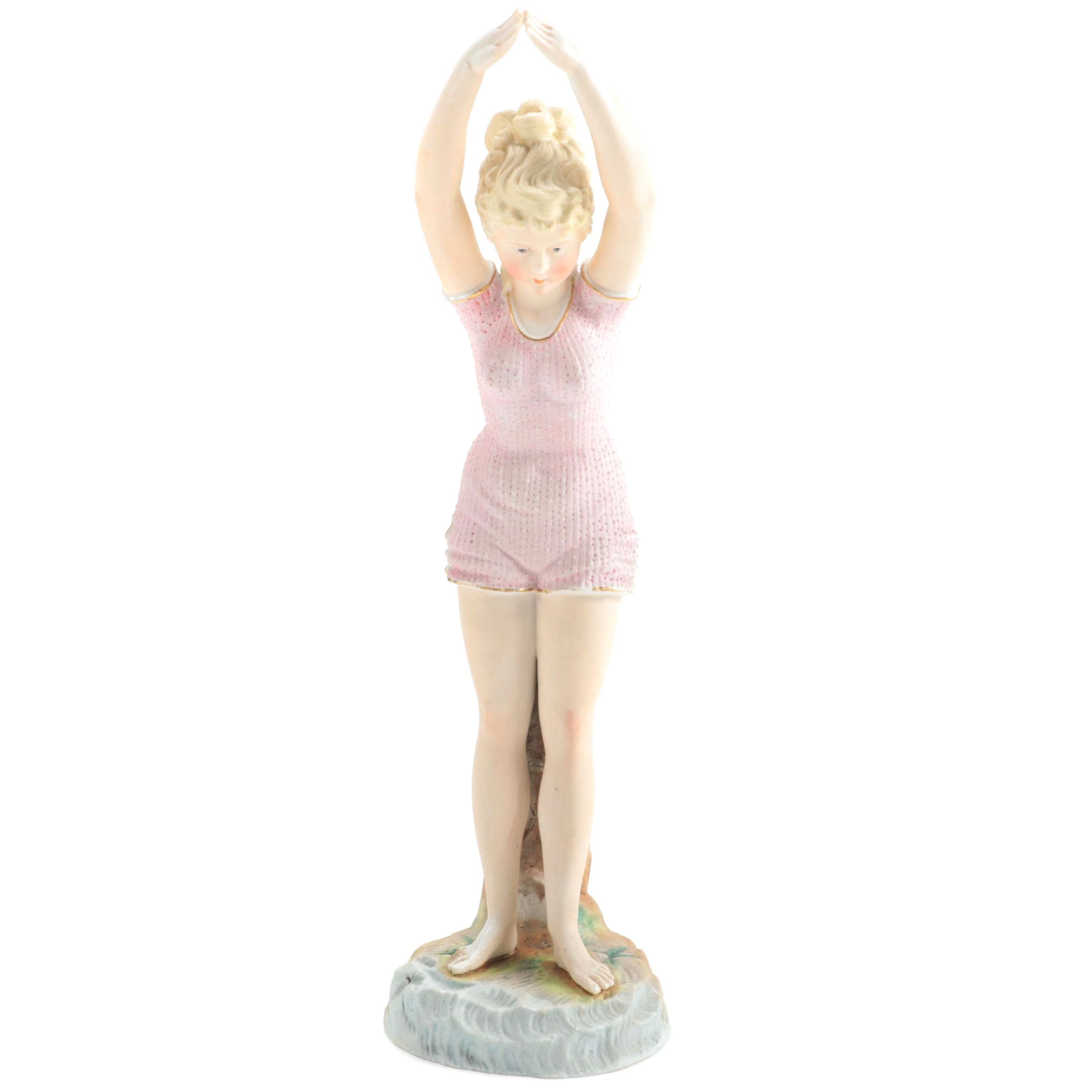 Late Victorian Painted Bisque Female Swimmer Figurine EBTH