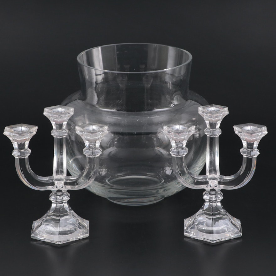 Villeroy & Boch Glass Vase with Other Three Arm Candelabras