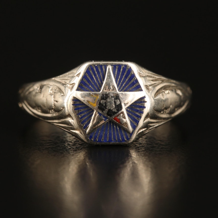 14K Enamel Eastern Star Masonic Ring