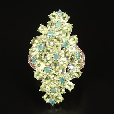 Sterling Peridot and Yellow Sapphire Flower Cluster Ring