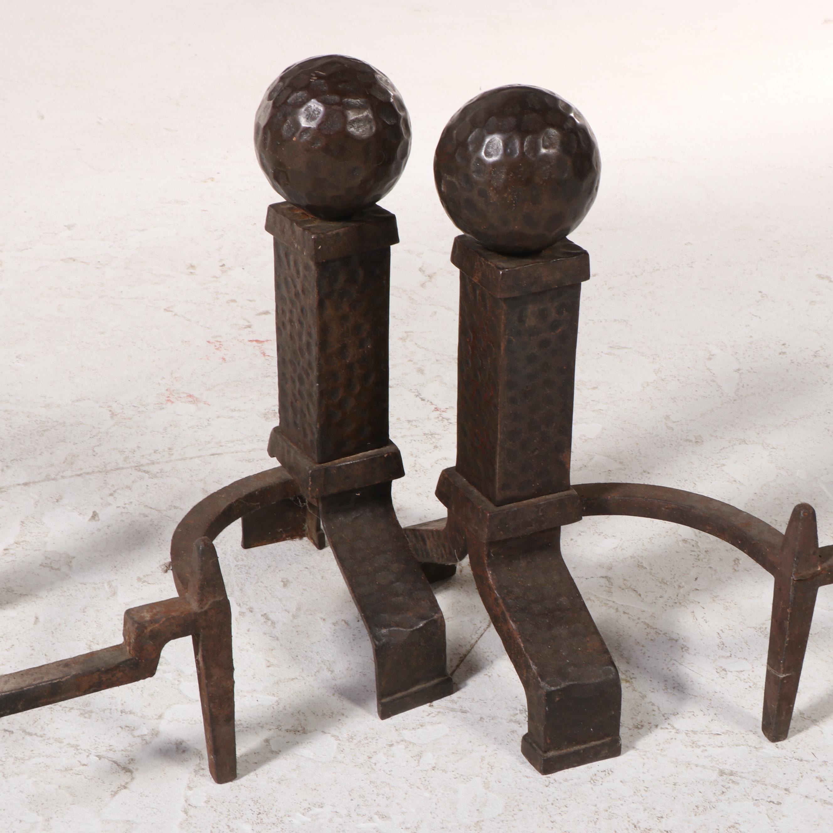Two Wrought Iron Fireplace Tools with Stand Plus Pair of Peerless