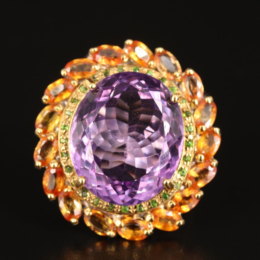 Sterling Amethyst, Sapphire and Diopside Ring