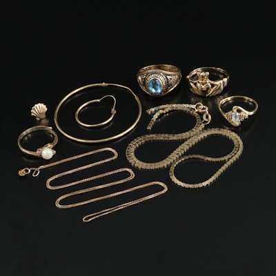 Scrap 14K, 10K and Sterling Grouping Including Diamond, Topaz and Pearl