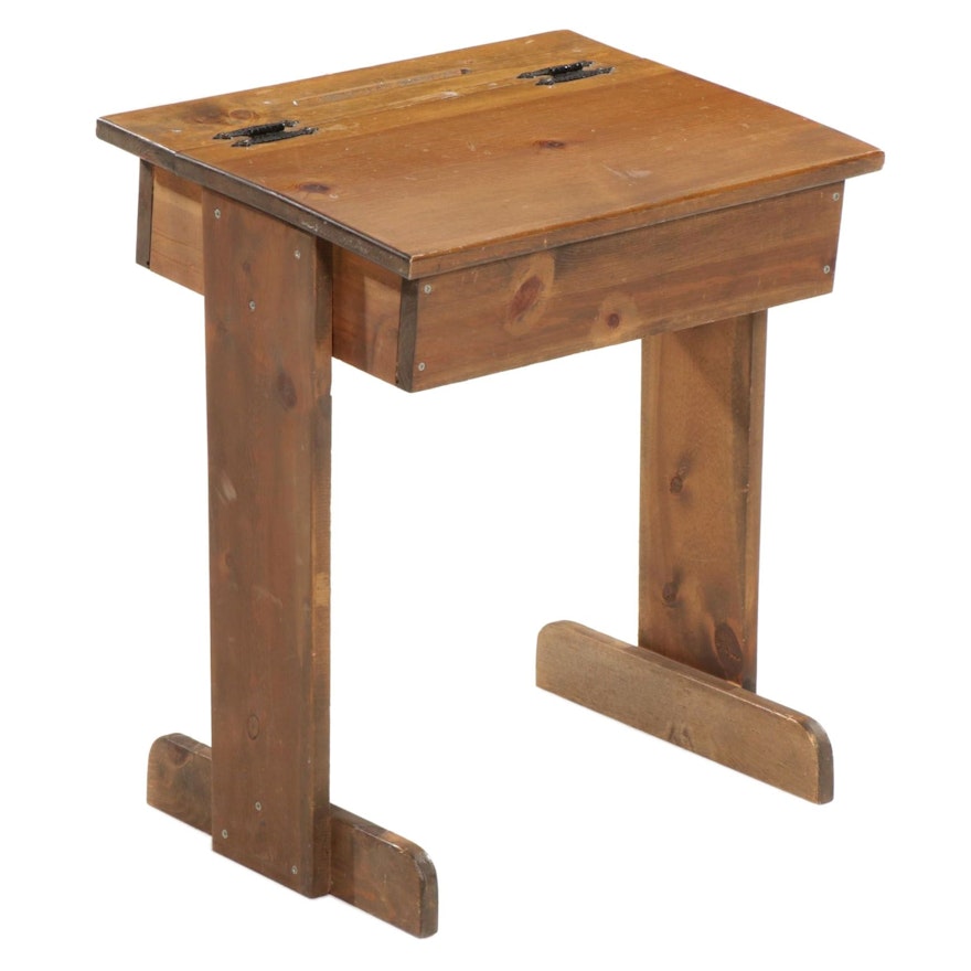 Primitive Style Pine Lift-Lid Elementary School Desk, Mid to Late 20th Century