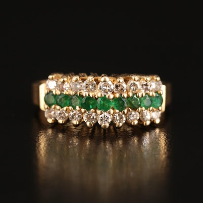 14K Emerald and Diamond Stepped Ring