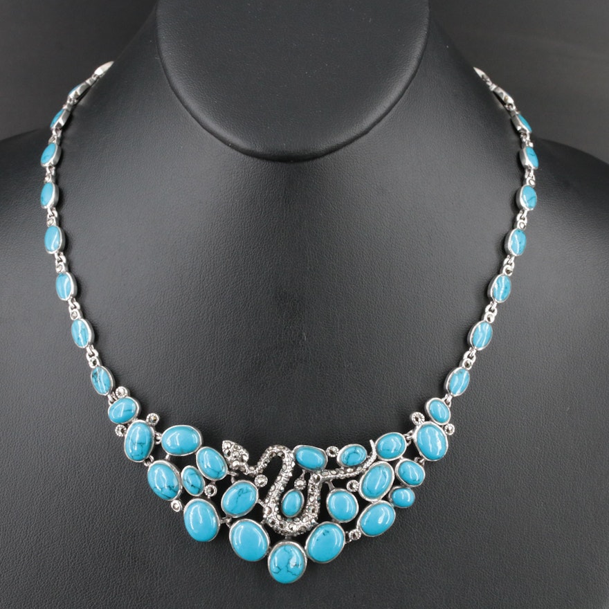 Sterling Turquoise and Marcasite Snake Necklace