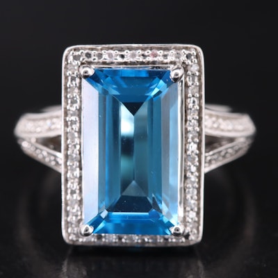 Sterling Swiss Blue Topaz and Diamond Halo Ring