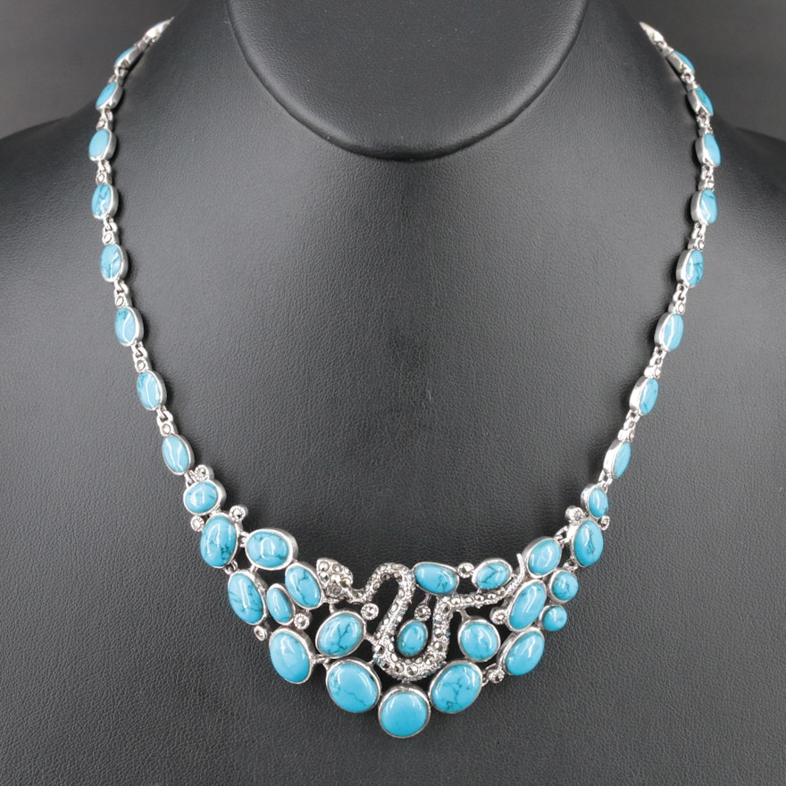 Sterling Turquoise and Marcasite Snake Necklace