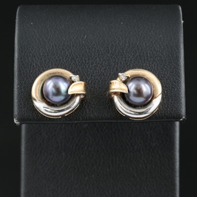 10K Two-Tone Pearl and Diamond Earrings