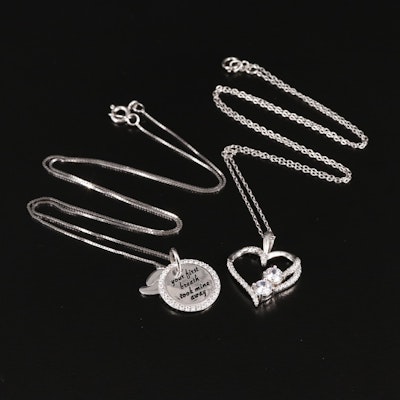 Sterling and Cubic Zirconia Heart and Baby Pendant Necklaces