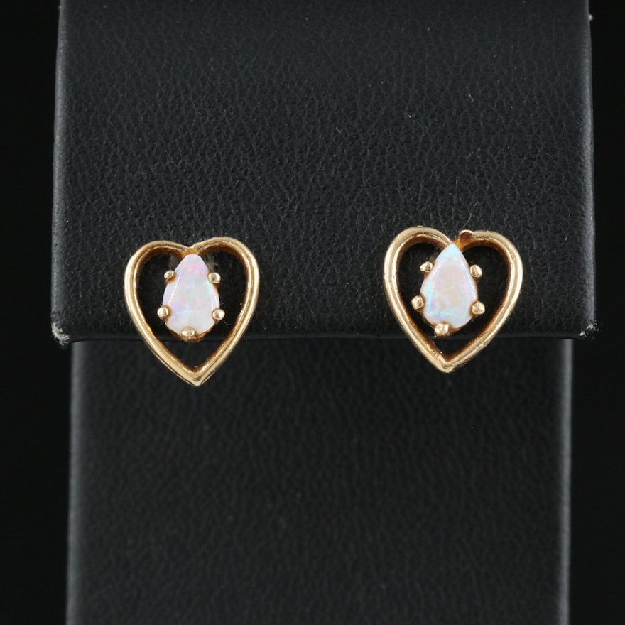 14K Opal Heart Earrings