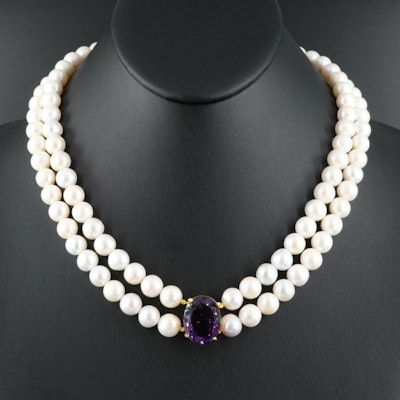 Sterling Amethyst and Pearl Necklace
