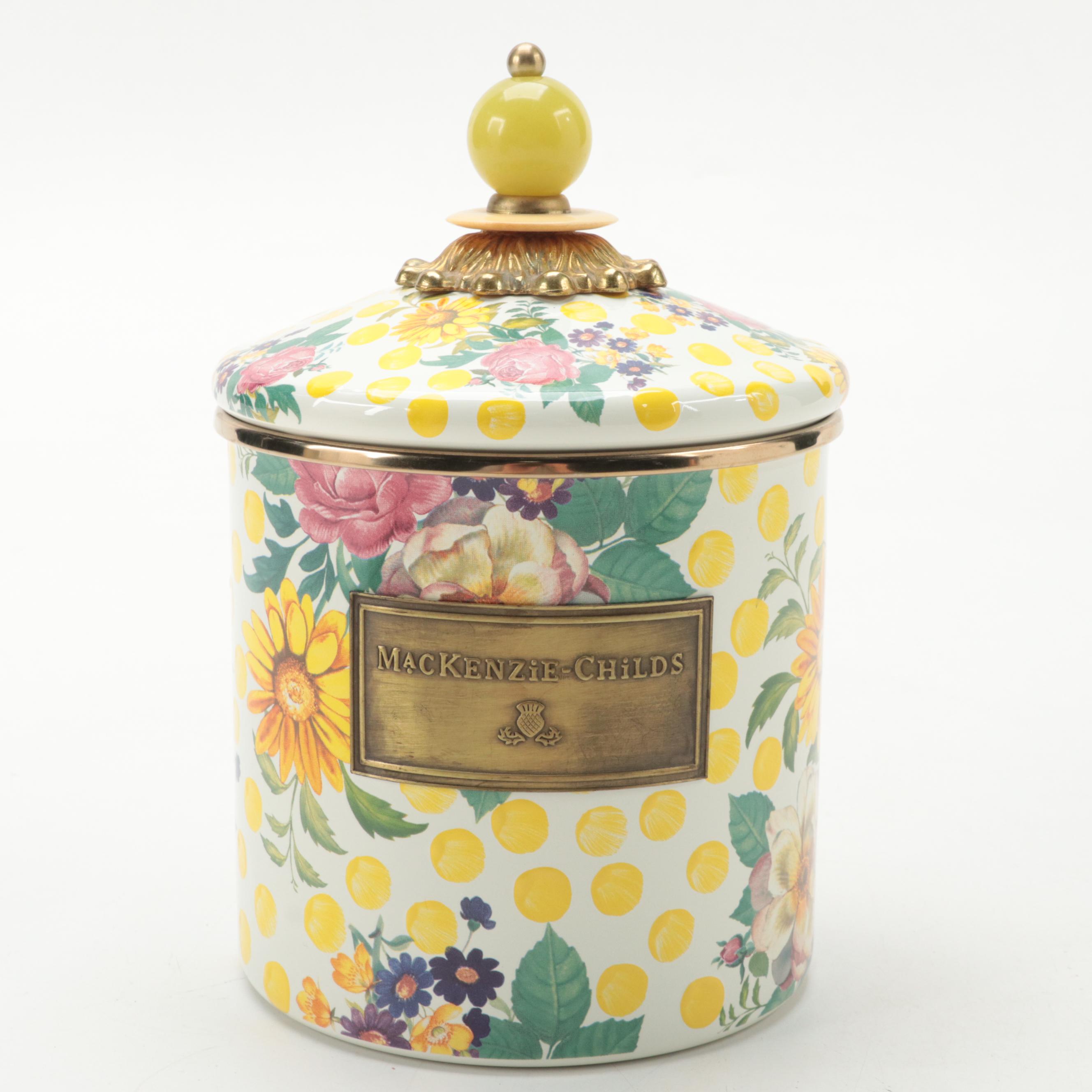 Camp MackenzieChilds Enamelware Mugs and "Buttercup" Canister EBTH