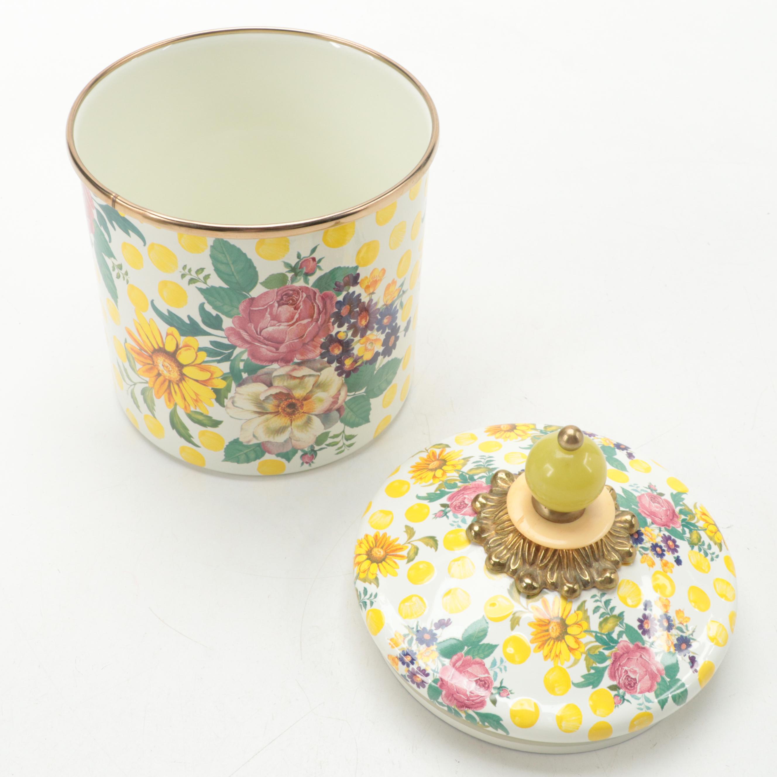 Camp MackenzieChilds Enamelware Mugs and "Buttercup" Canister EBTH