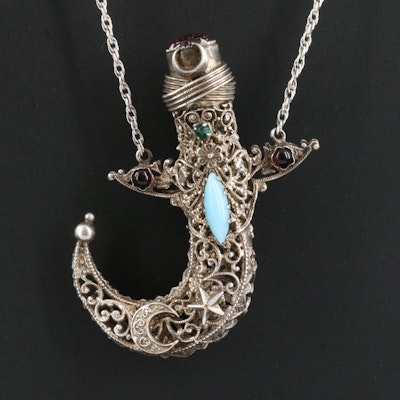 Middle Eastern Style Glass Vinaigrette Necklace with Sterling Chain