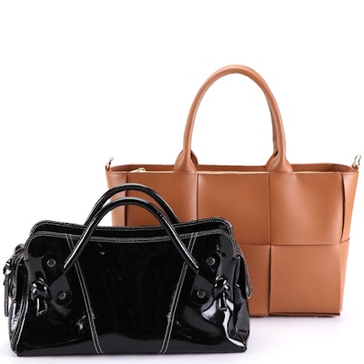 Stella Bianca Woven Zip Tote in Leather and Hogan Handbag in Patent Leather