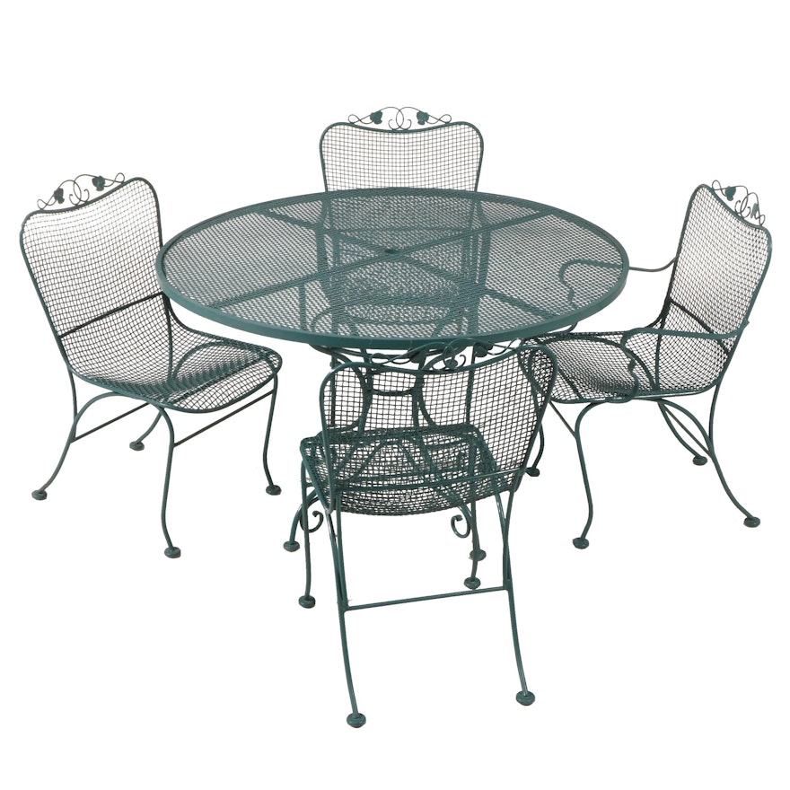 Wrought Iron Patio Dining Table and Four Chairs, Mid to Late 20th Century