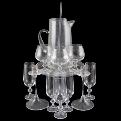 Glass Cocktail Pitcher with Stemware and Other Tableware