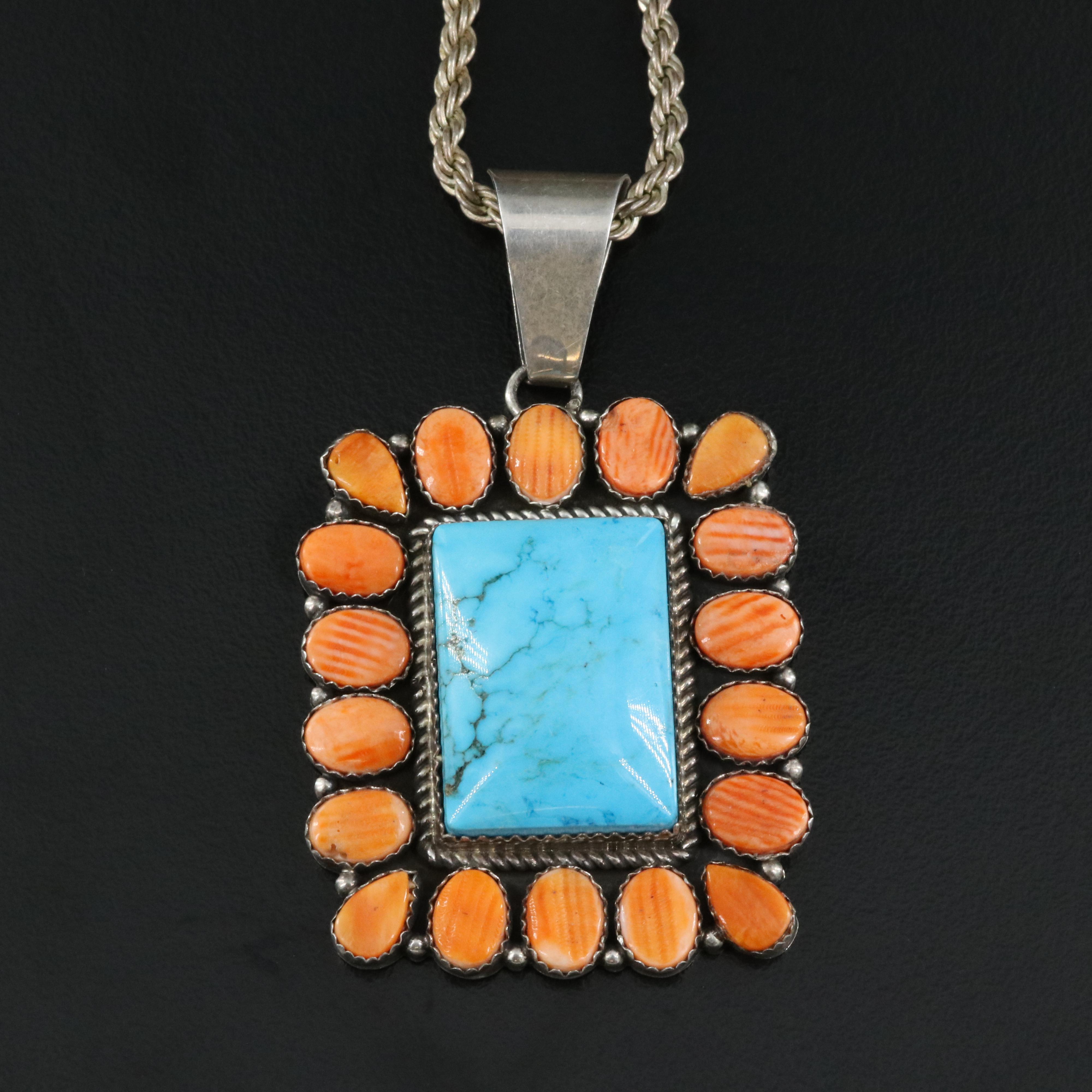 Daniel Mike Navajo Diné Sterling Magnesite and Spiny Oyster Pendant