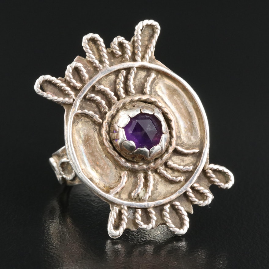 Sterling Amethyst Ring with Rope Detail